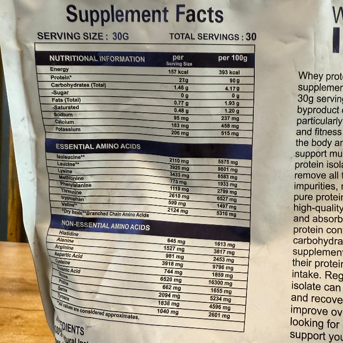 Legend Whey Protein Isolate Nutrion Value