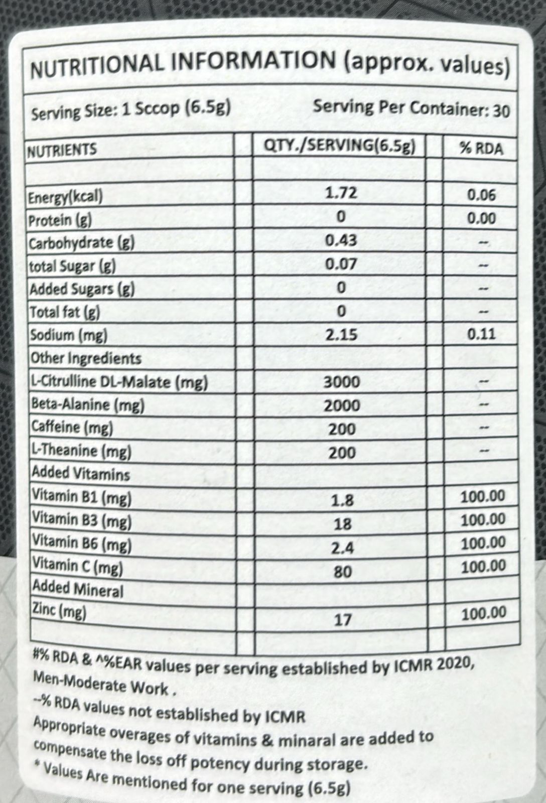 Lust labz Tapout Pre-workout 195g