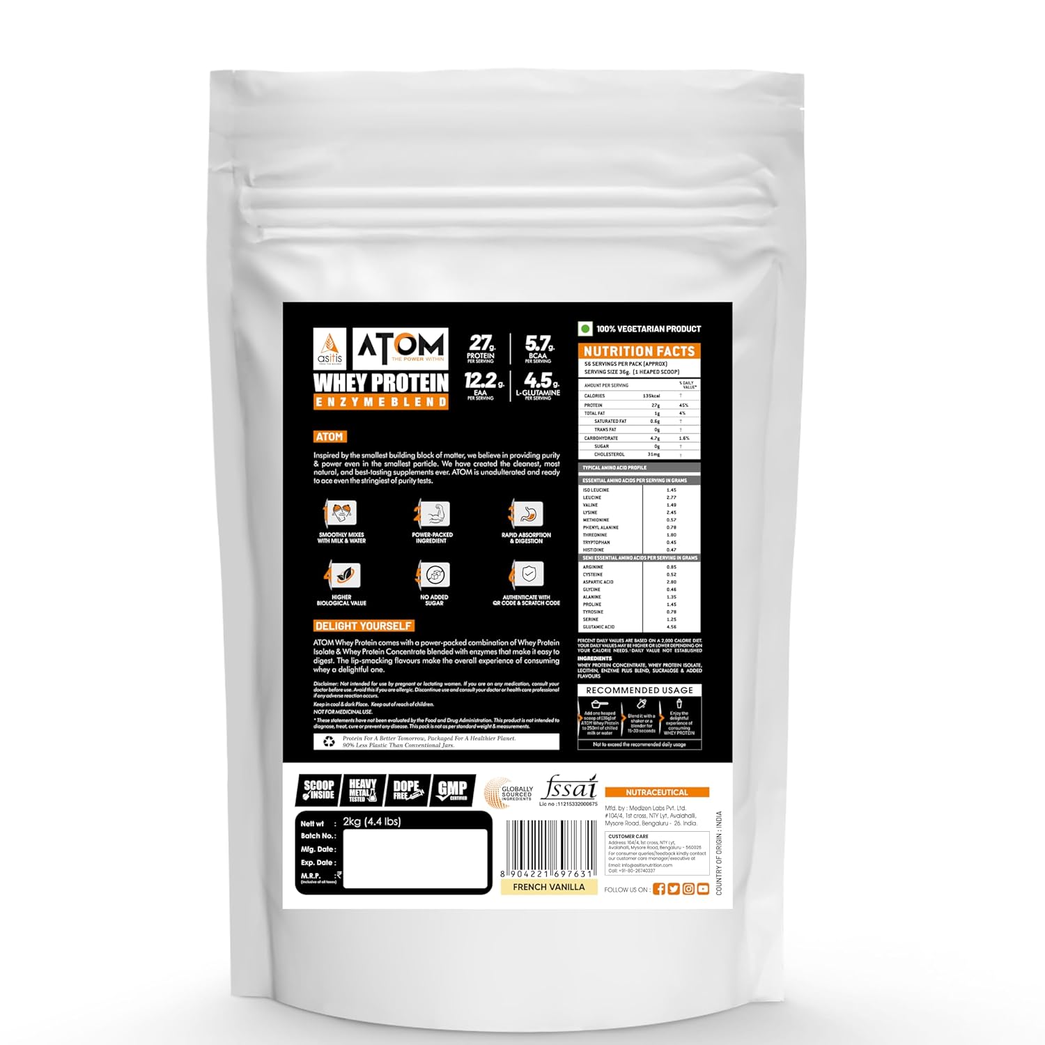 Asitis atom whey protein 2kg Nutrition Value