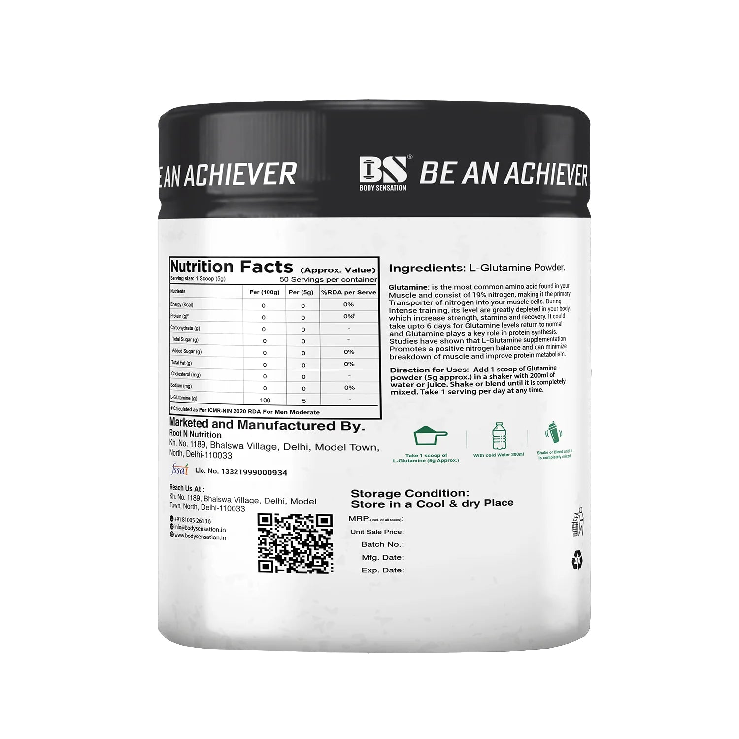 Body sensation Pure L-Glutamine 250g