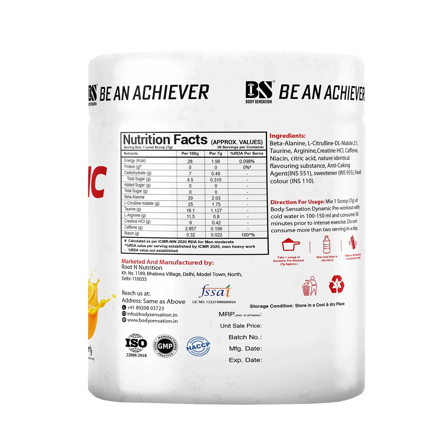 Body sensation dynamic pre-workout 250g