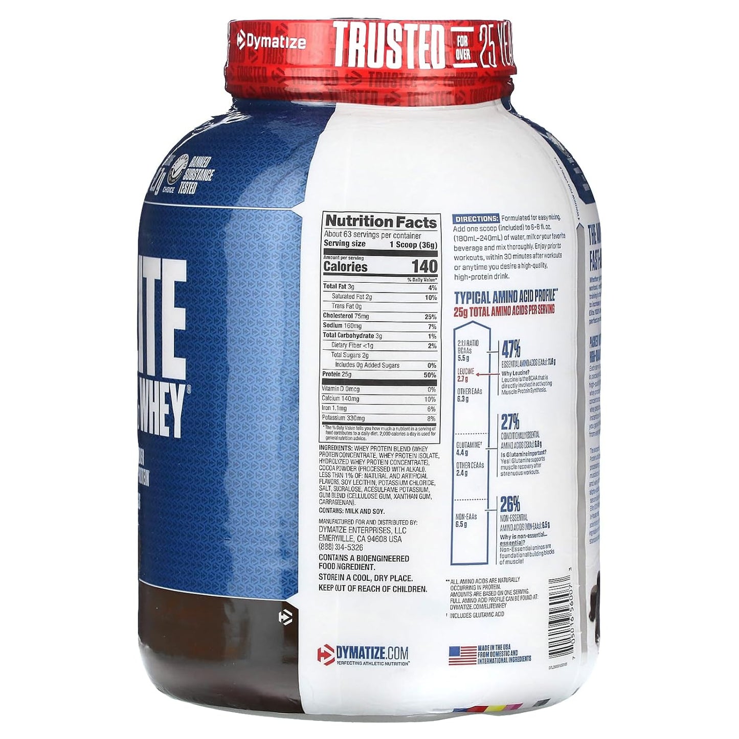 Dymatize Elite 100% whey protein 5lb (2.3kg) Nutrition Value