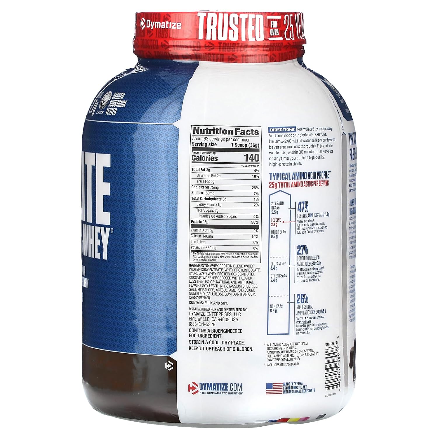 Dymatize Elite 100% whey protein 5lb (2.3kg) Nutrition Value
