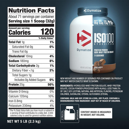 Dymatize Iso100 Hydrolyzed 100% Whey protein isolate Nutrition Value