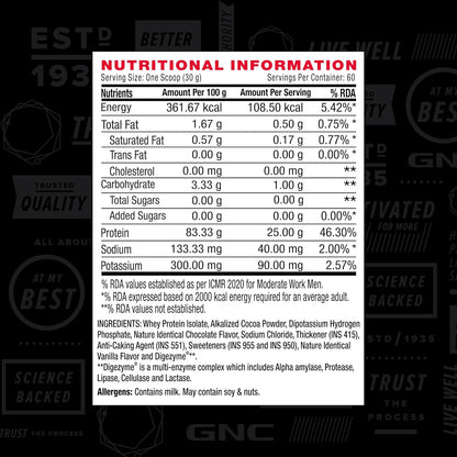 Gnc Amp Pure whey protein isolate 1.81kg (4 lbs.) Nutrition Value