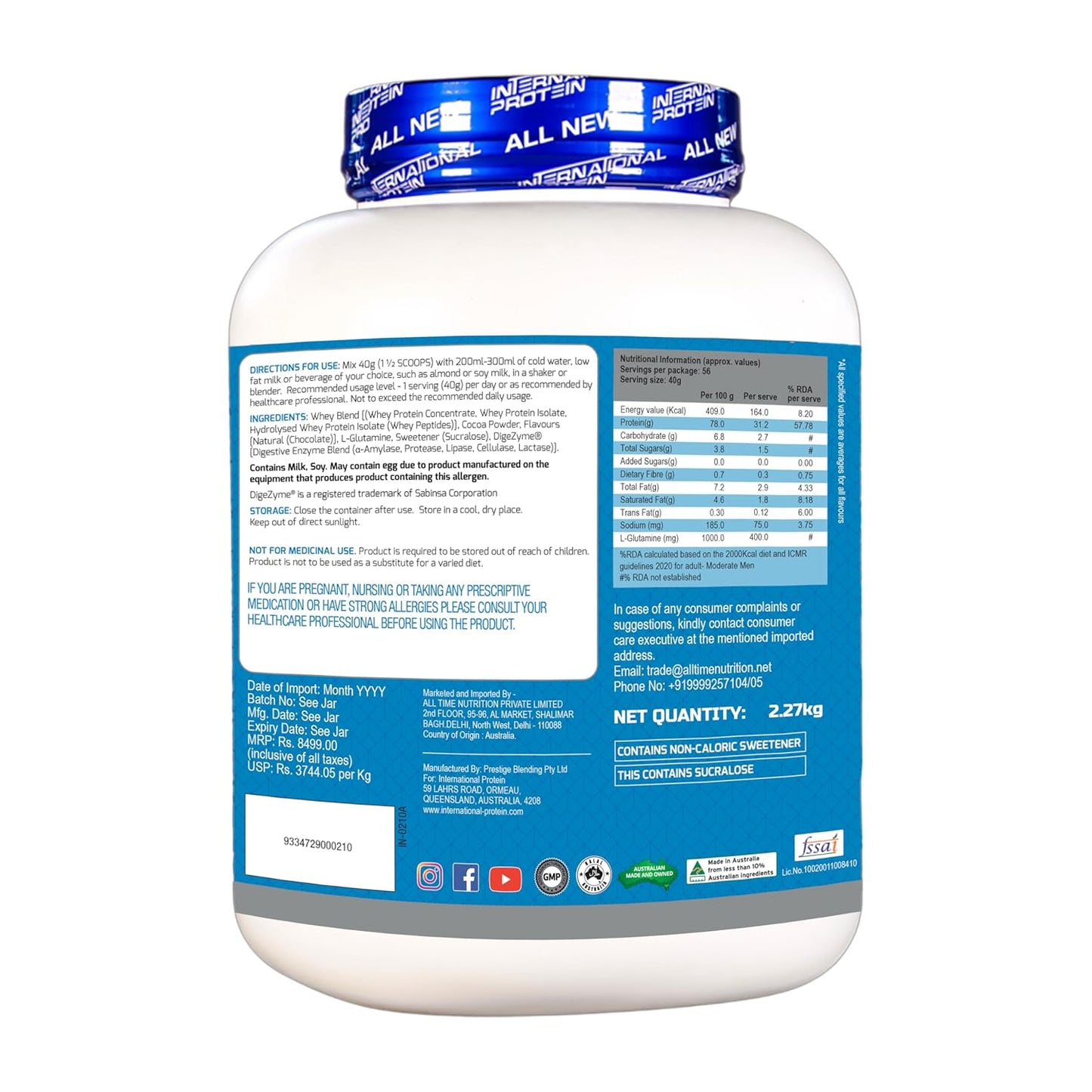 International Protein Superior Whey 2.27kg Nutrition Value