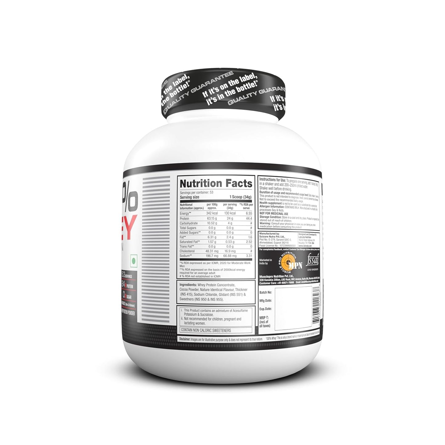 Labrada 100% Whey protein 1.8kg (4 lbs.) Nutrition Value