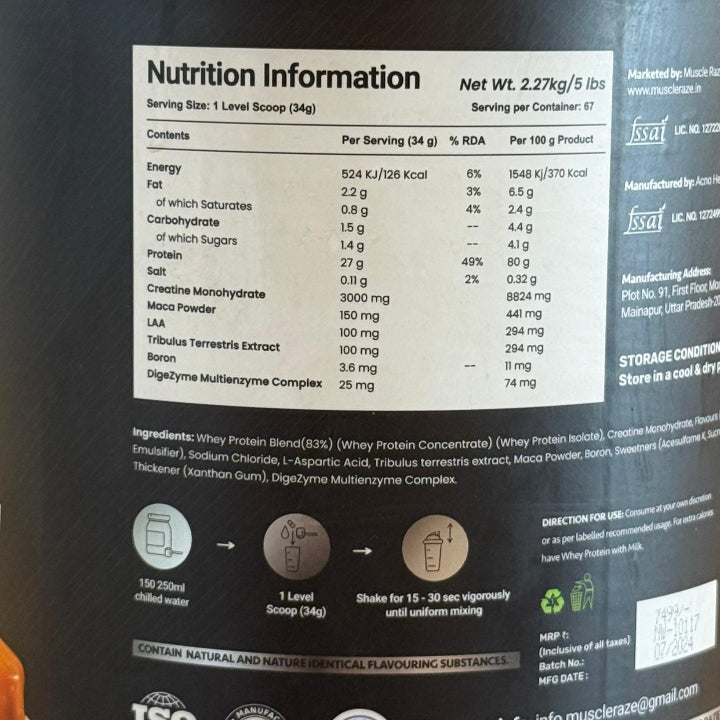 Muscle Raze Nitra Whey Nutrion Value