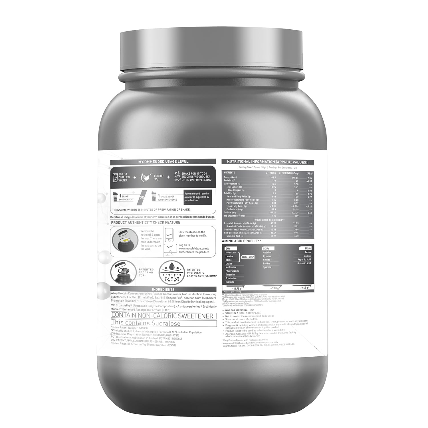 MuscleBlaze Biozyme Performance Whey Protein Nutrion value