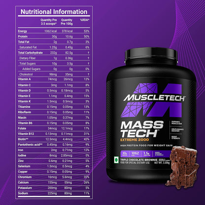 Muscletech Mass tech Extreme 3kg Nutrition facts