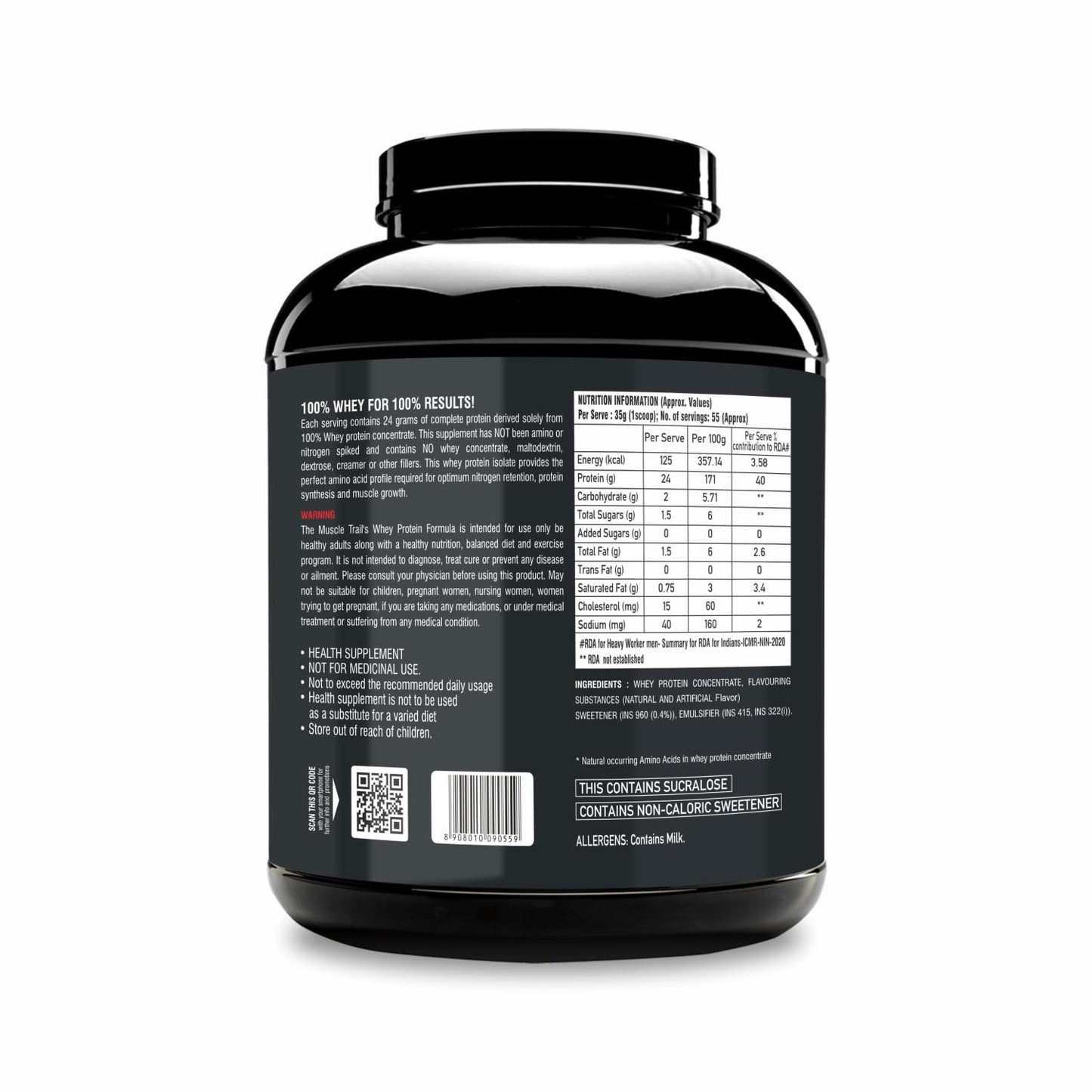 Muscletrail performance series whey protein 1.93kg Nutrition Value