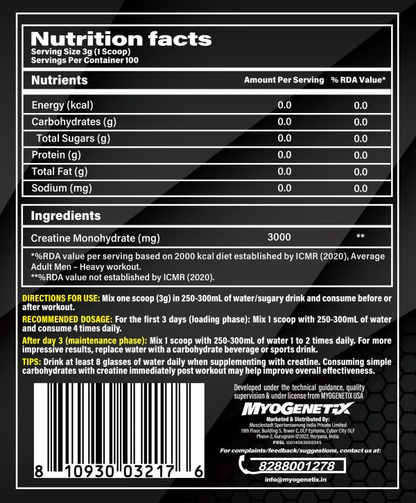 Myogenetix platinum creatine monohydrate 300g