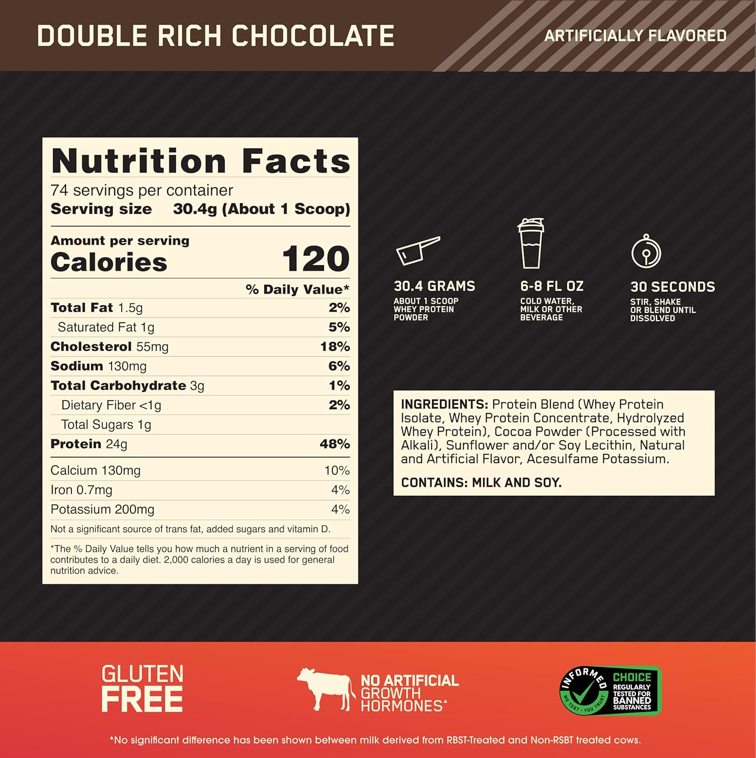 ON Gold standard 100% whey 2.27kg (5 lb) Nutrition Value