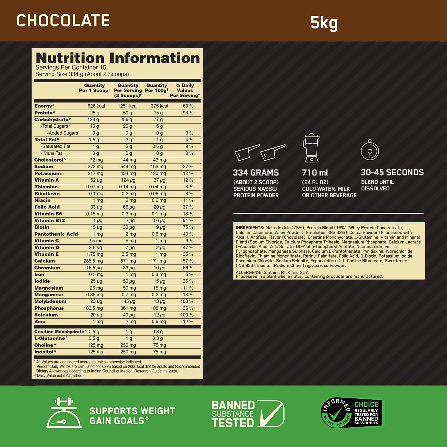 On serious mass 5kg (11 lb) Nutrition facts