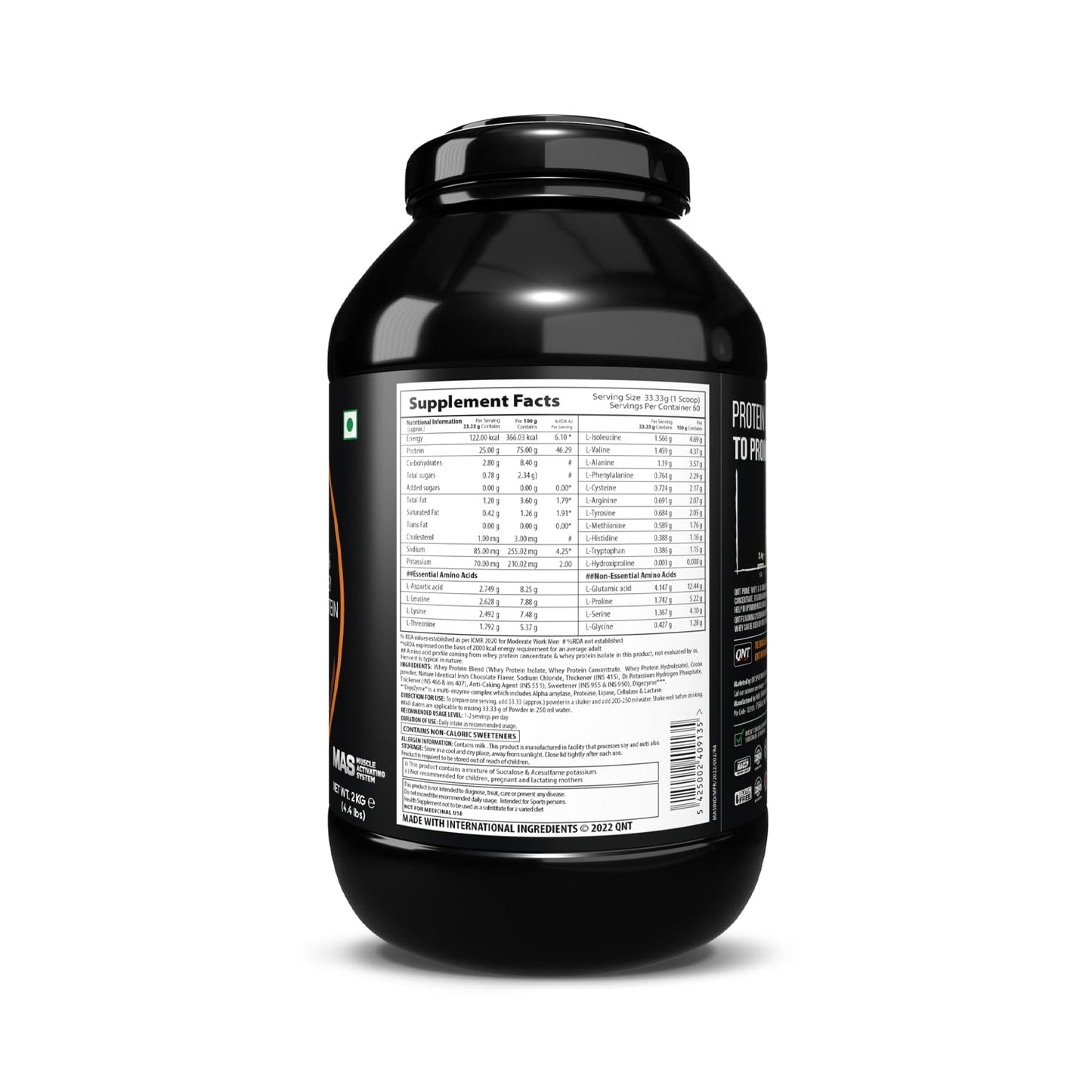 Qnt delicious isolate and Hydrolyzed protein 2kg (4.4lbs) Nutrition Value