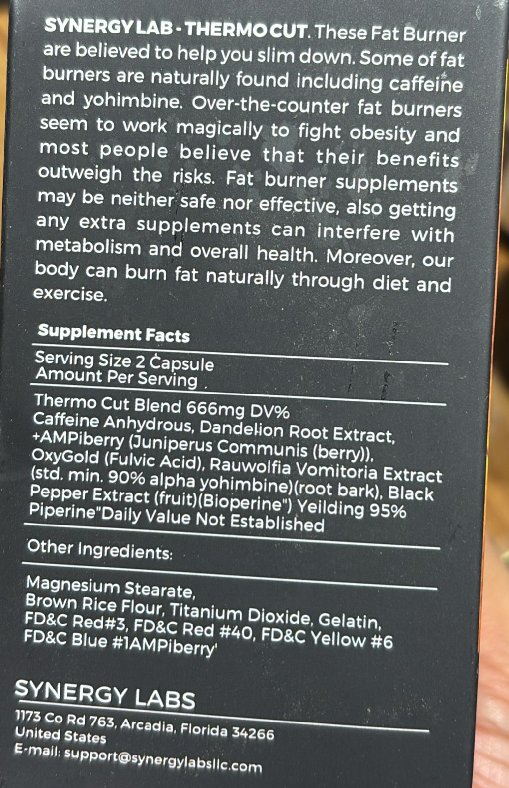 Synergy Labs Thermocut Fat burner 60 Capsules 
